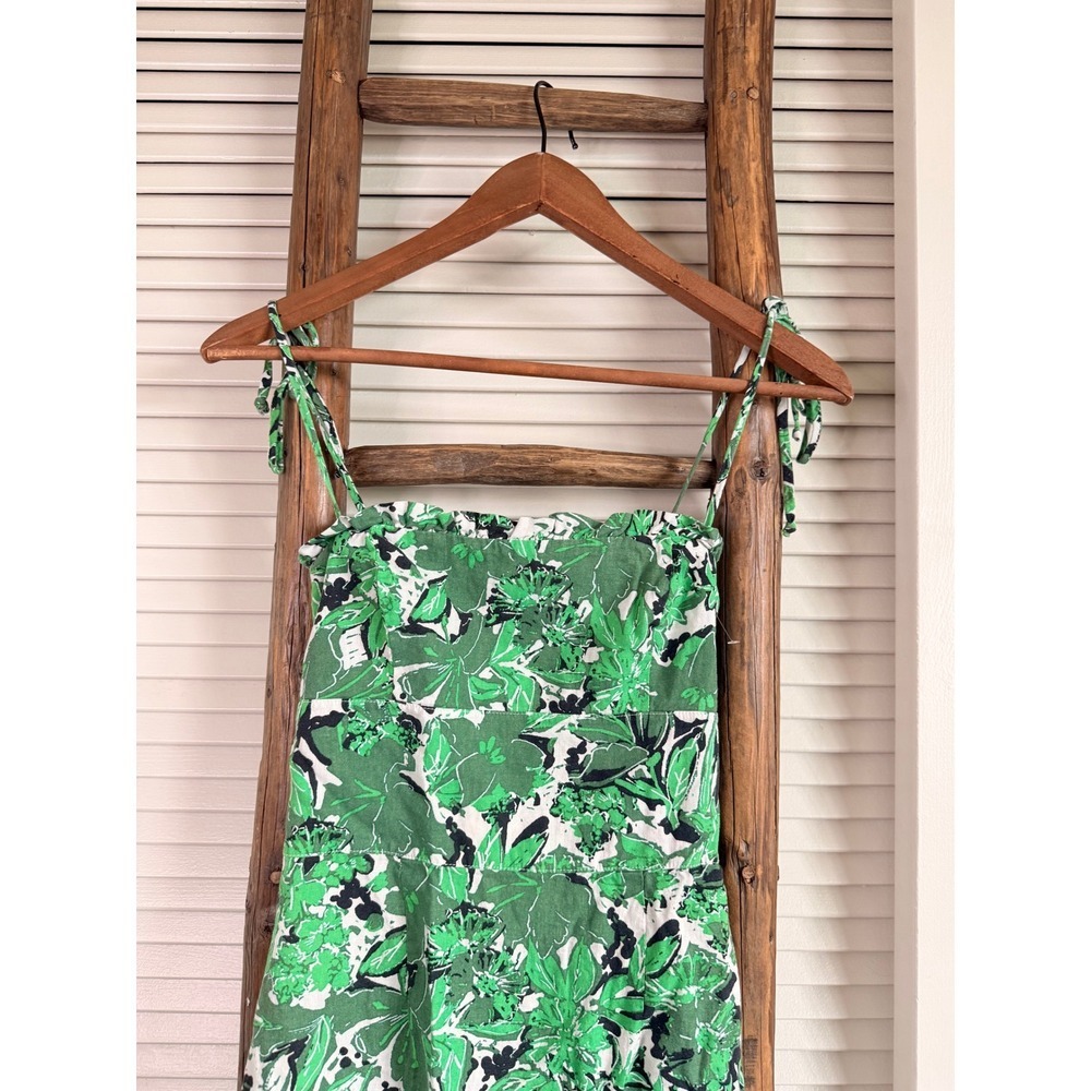 Free People Midi Dress Womens 0 Green Tropical Linen Blend - Picture 3 of 7